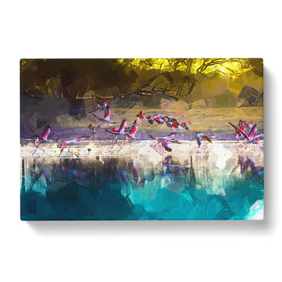 Flamingos Taking Flight In Abstract Canvas Print Main Image