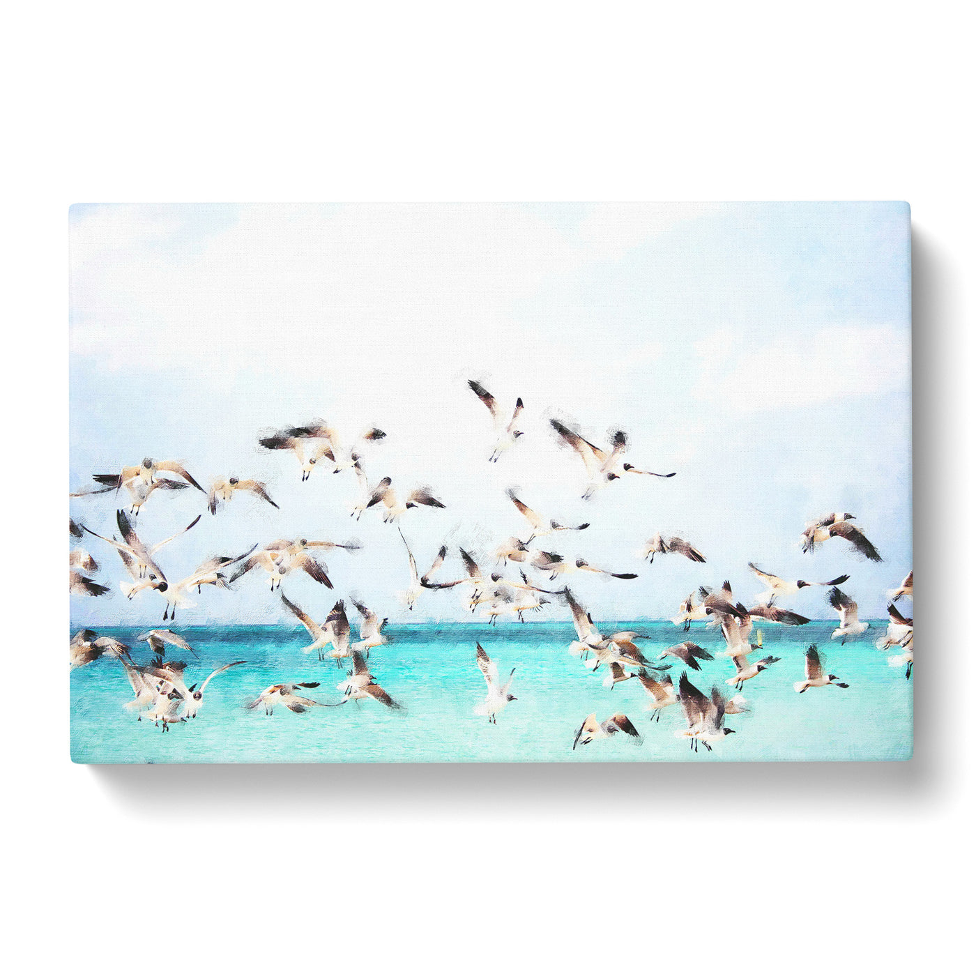 Flock Of Seagulls Over The Sea Painting Canvas Print Main Image