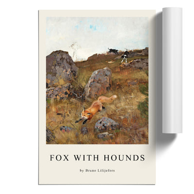 Fox And Hunting Dogs Vol.2 Print By Bruno Liljefors