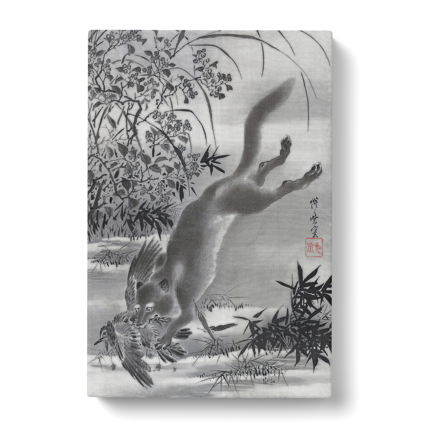 Fox Catching A Bird By Kawanabe Kyosai Canvas Print Main Image