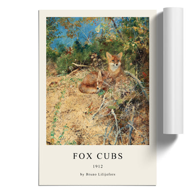 Fox Cubs Print By Bruno Liljefors