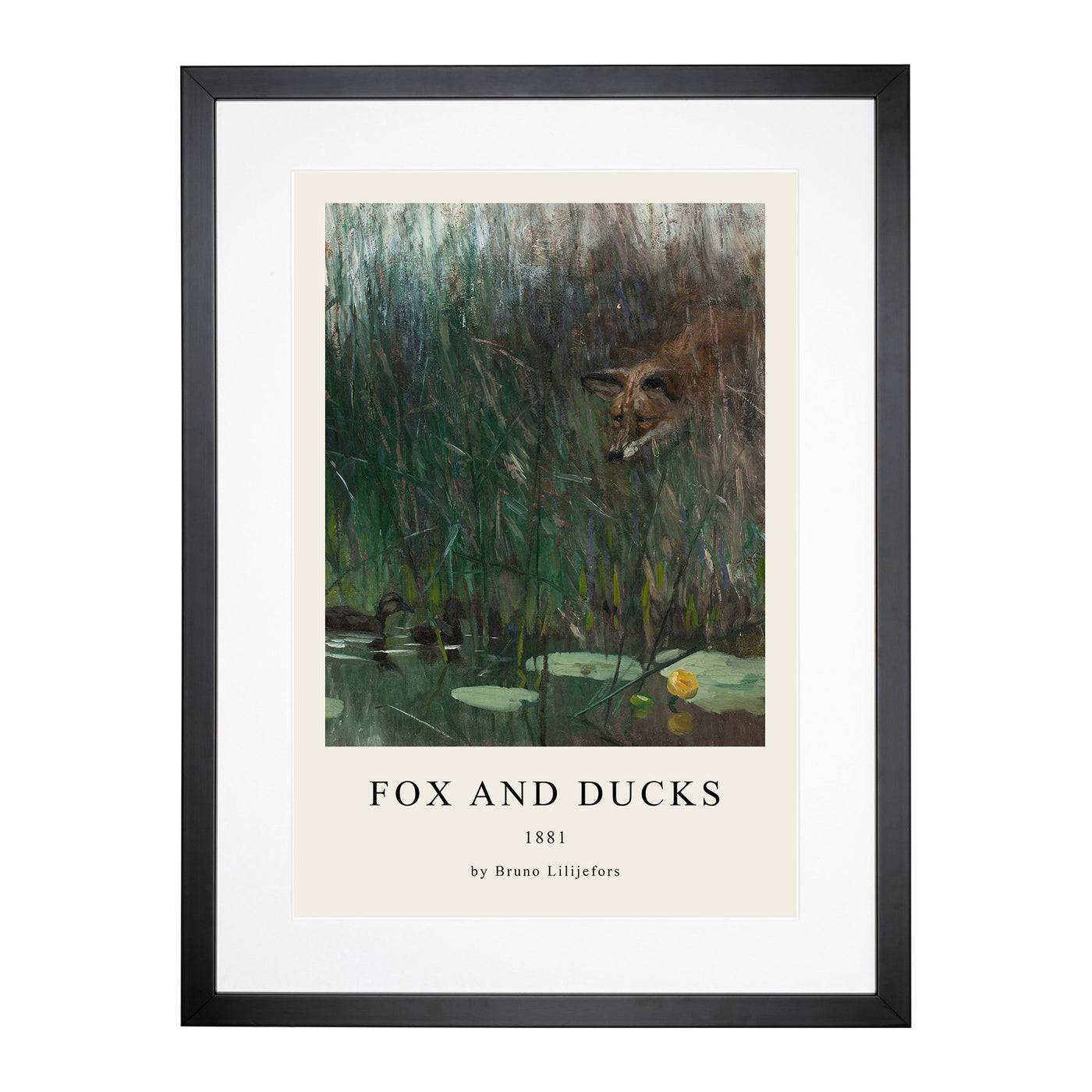 Fox Stalking Ducks Print By Bruno Liljefors Framed Print Main Image