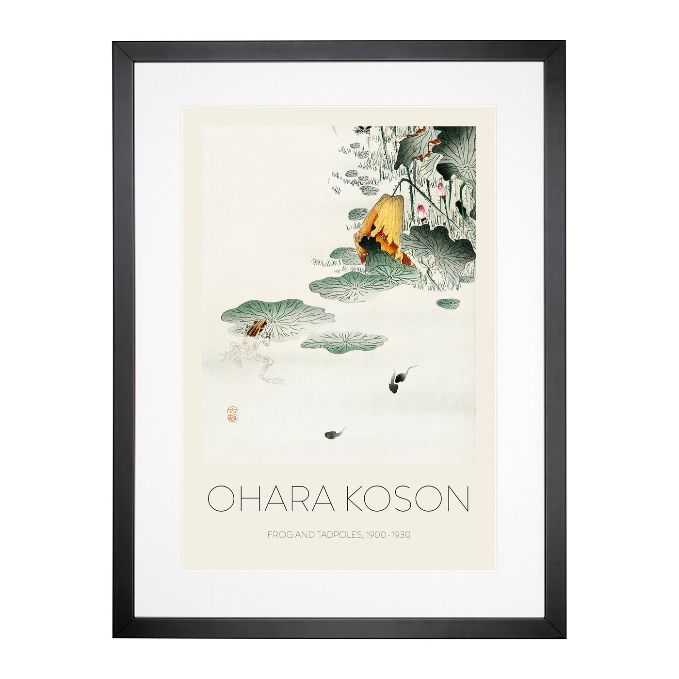 Frog & Tadpoles Print By Ohara Koson Framed Print Main Image