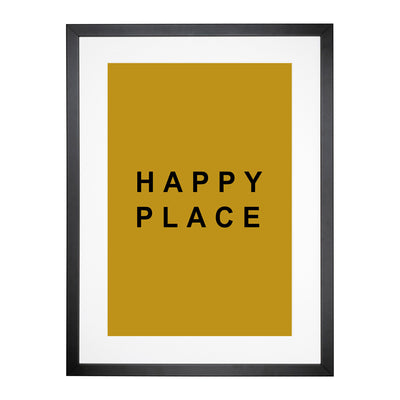 Happy Place Mustard Typography Framed Print Main Image