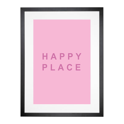 Happy Place Pink Typography Framed Print Main Image