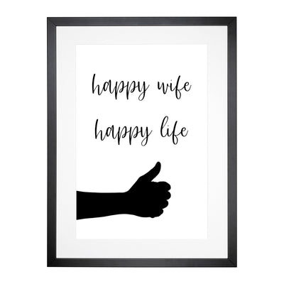 Happy Wife Happy Life Typography Framed Print Main Image