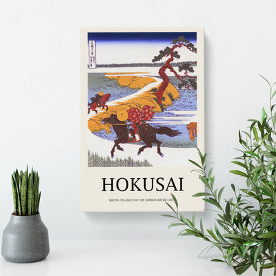 Horses In The Village Of Sekiya Print By Katsushika Hokusai