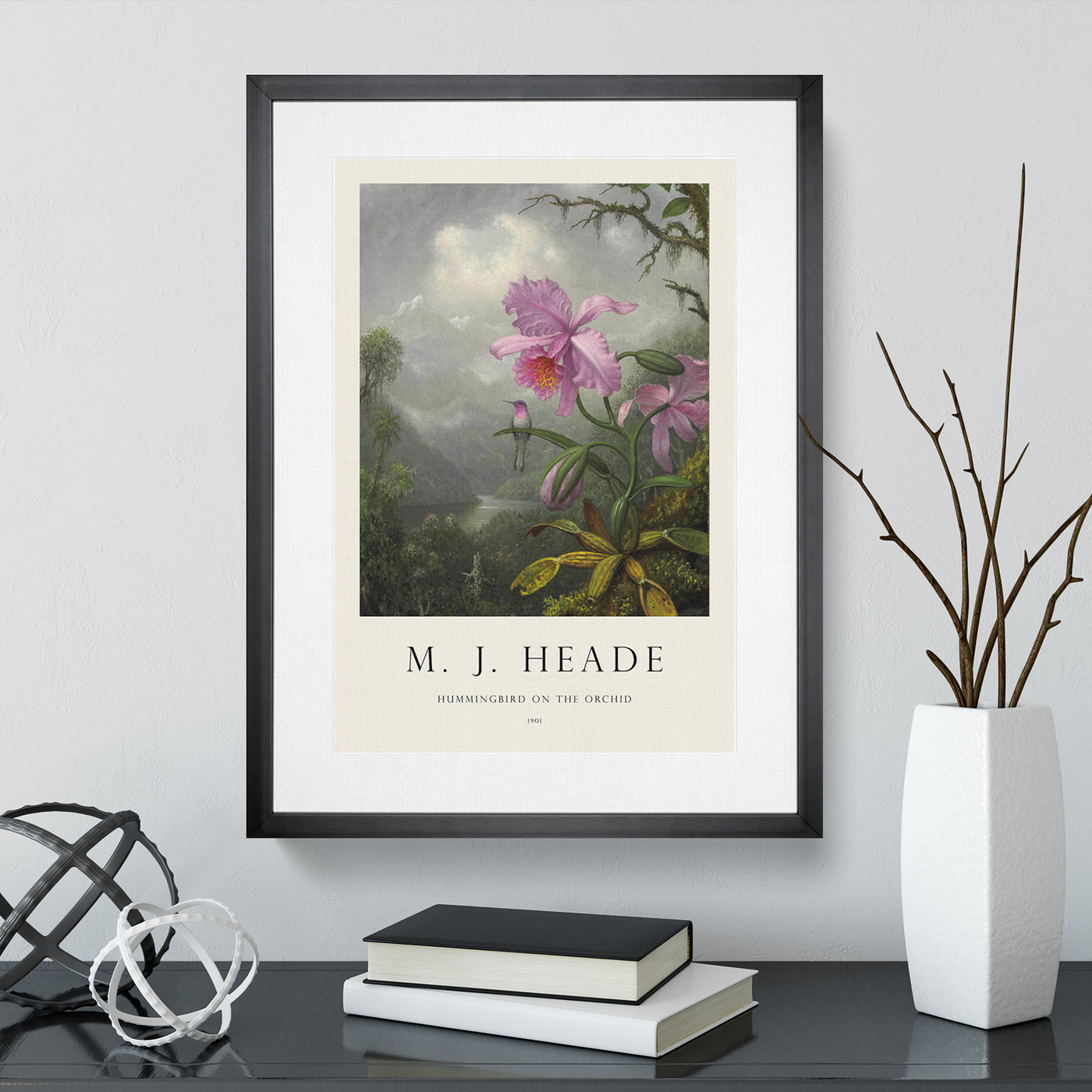 Hummingbird On The Orchid Plant Print By Martin Johnson Heade