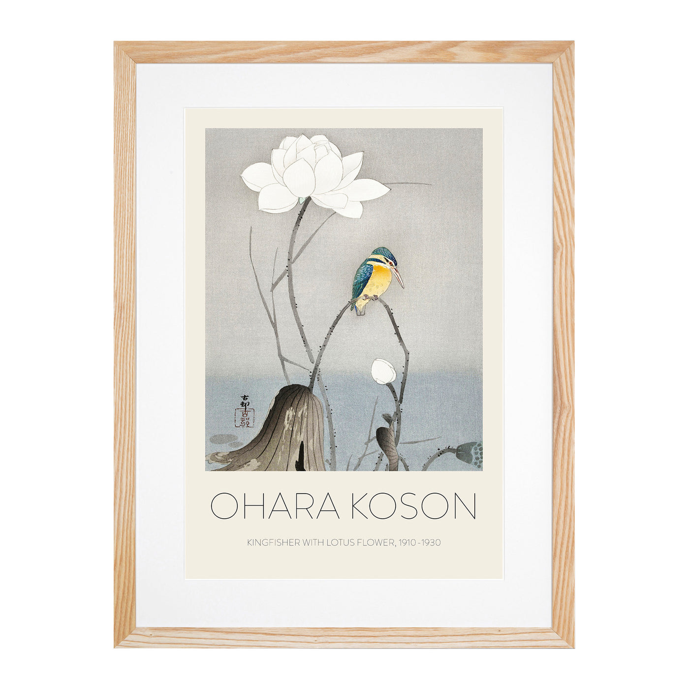 Kingfisher With Lotus Flower Print By Ohara Koson