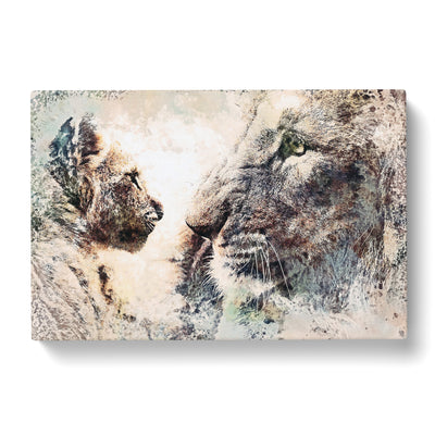 Lion Cub With Its Mother In Abstract Canvas Print Main Image