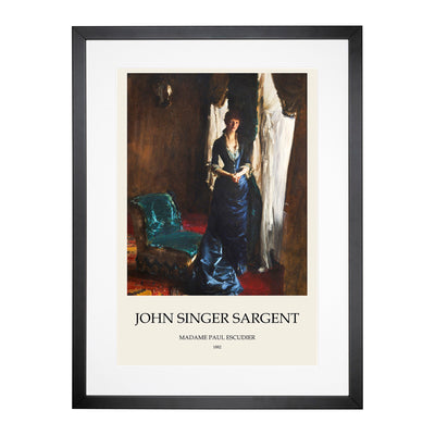 Madame Paul Escudier Print By John Singer Sargent Framed Print Main Image