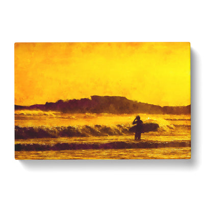 Man Surfing At Sunset Painting Canvas Print Main Image