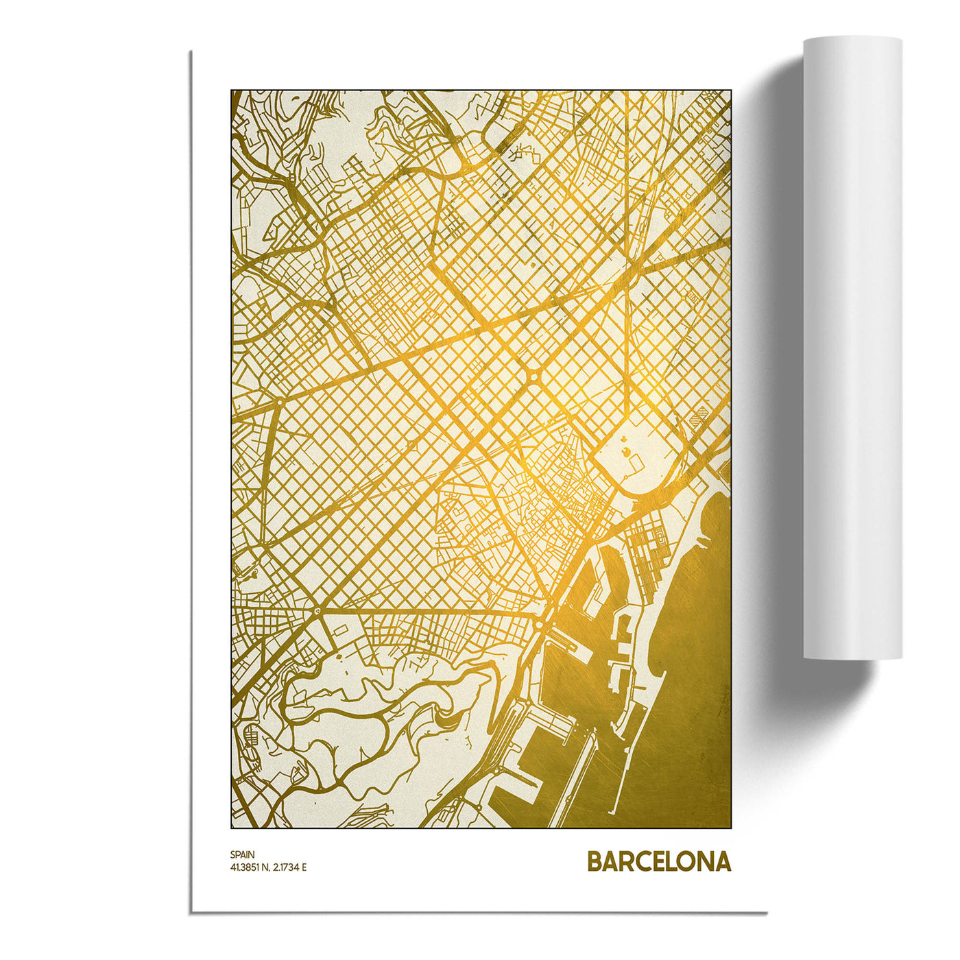 Map Barcelona SPAIN Gold Plate