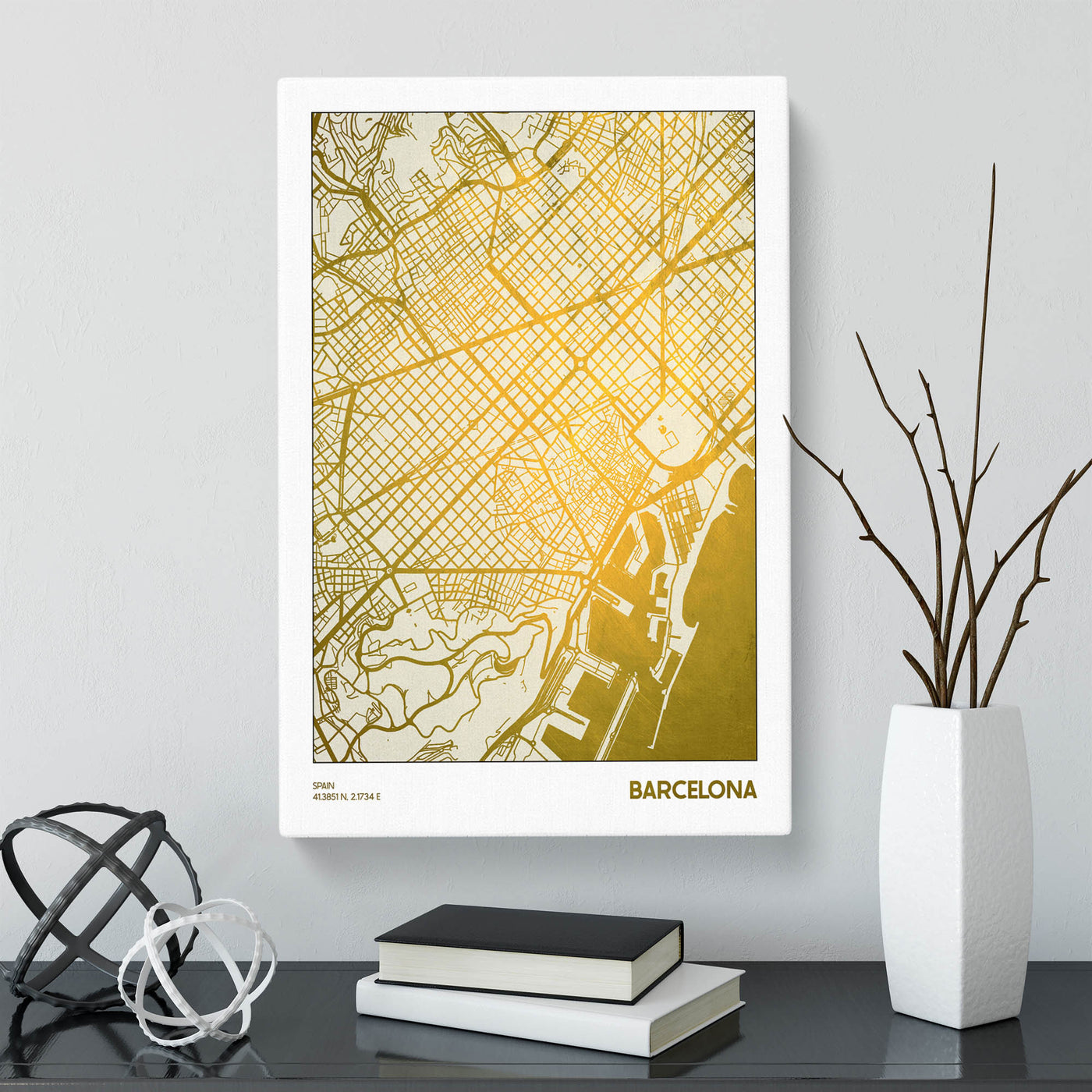 Map Barcelona Spain Gold Plate