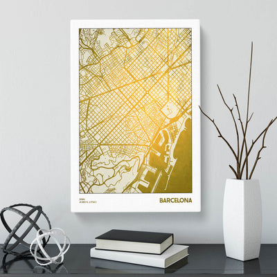 Map Barcelona Spain Gold Plate