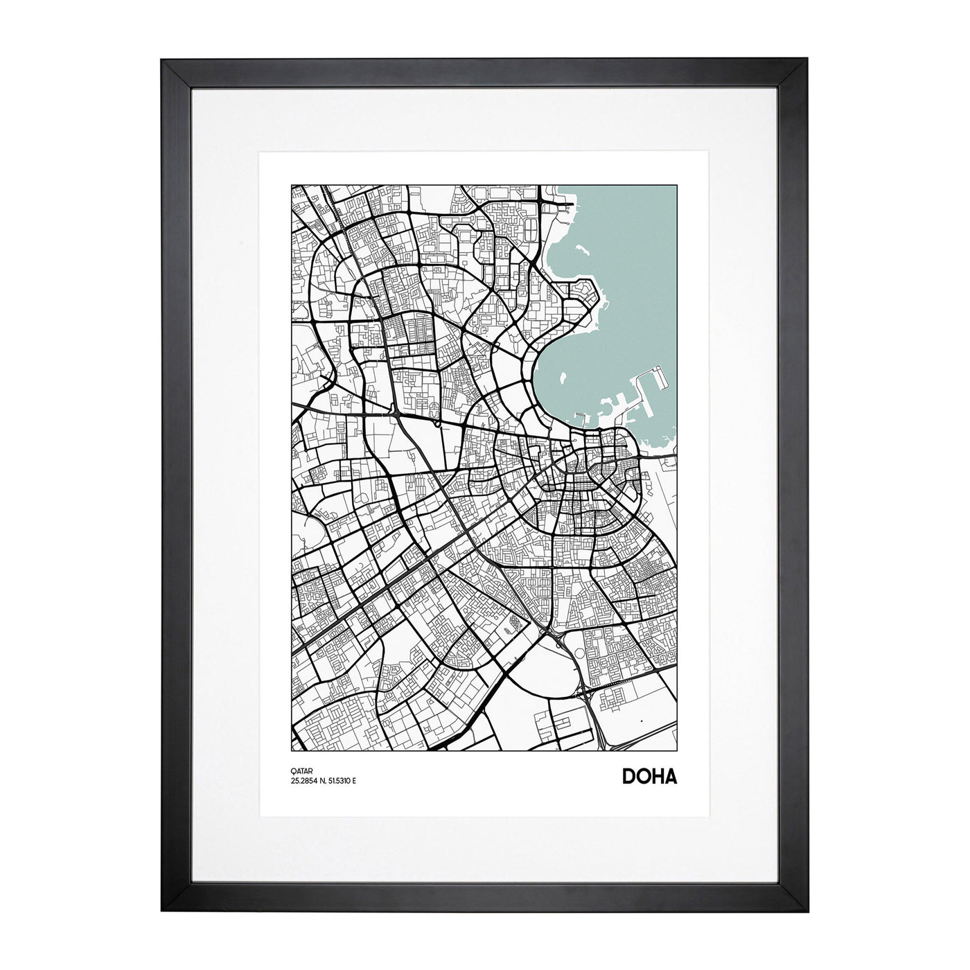 Map Doha Qatar Framed Print Main Image