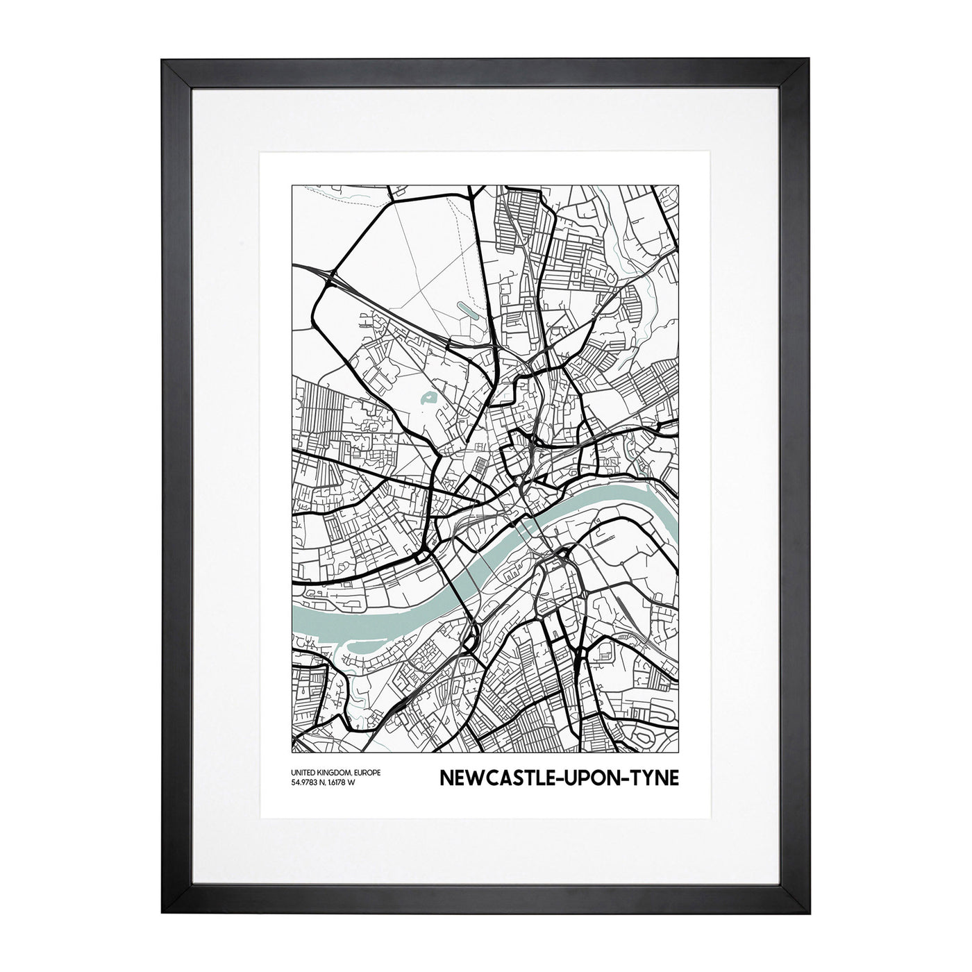 Map Newcastle-Upon-Tyne Uk Framed Print Main Image