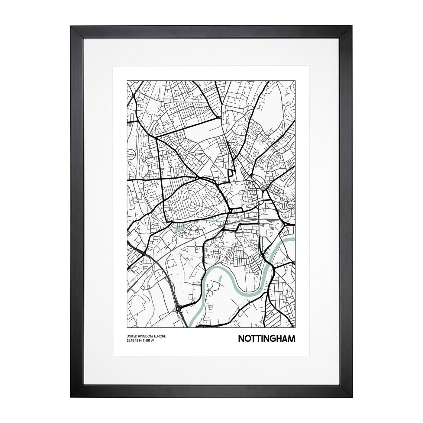 Map Nottingham Uk Framed Print Main Image