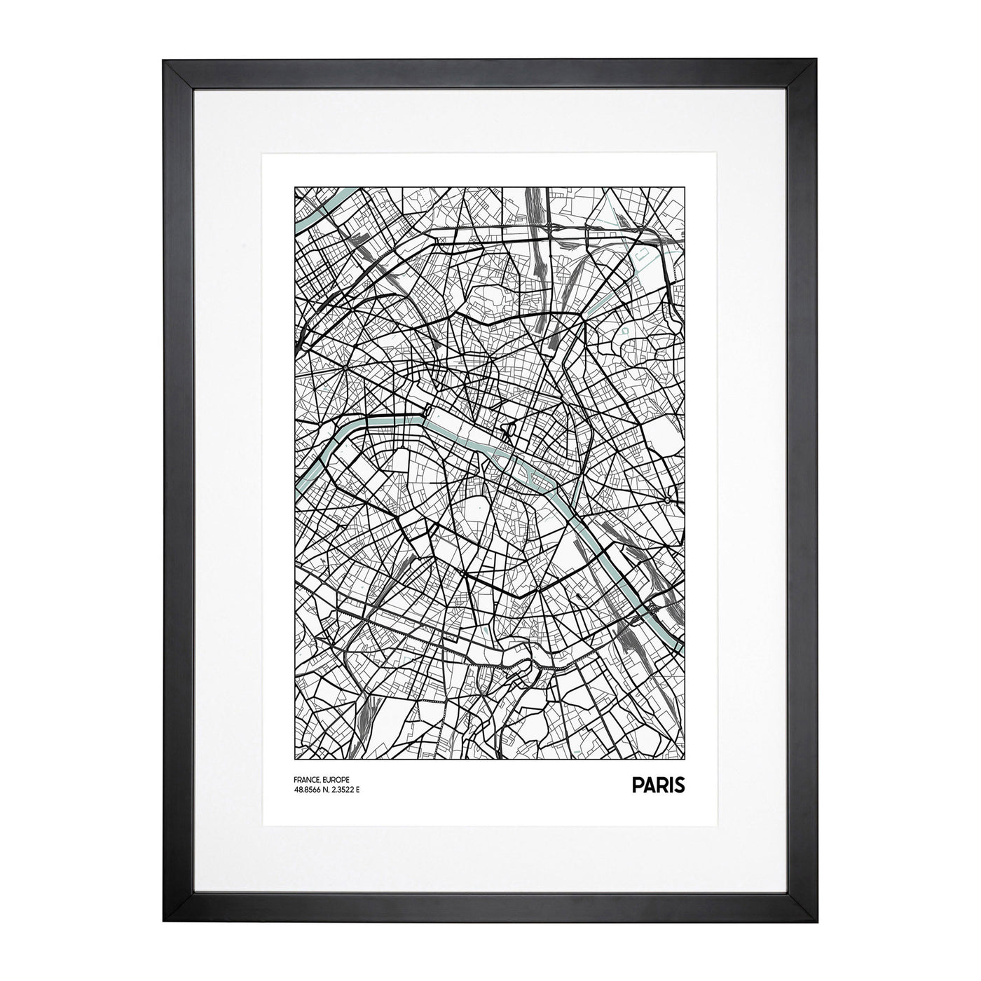 Map Paris France Framed Print Main Image