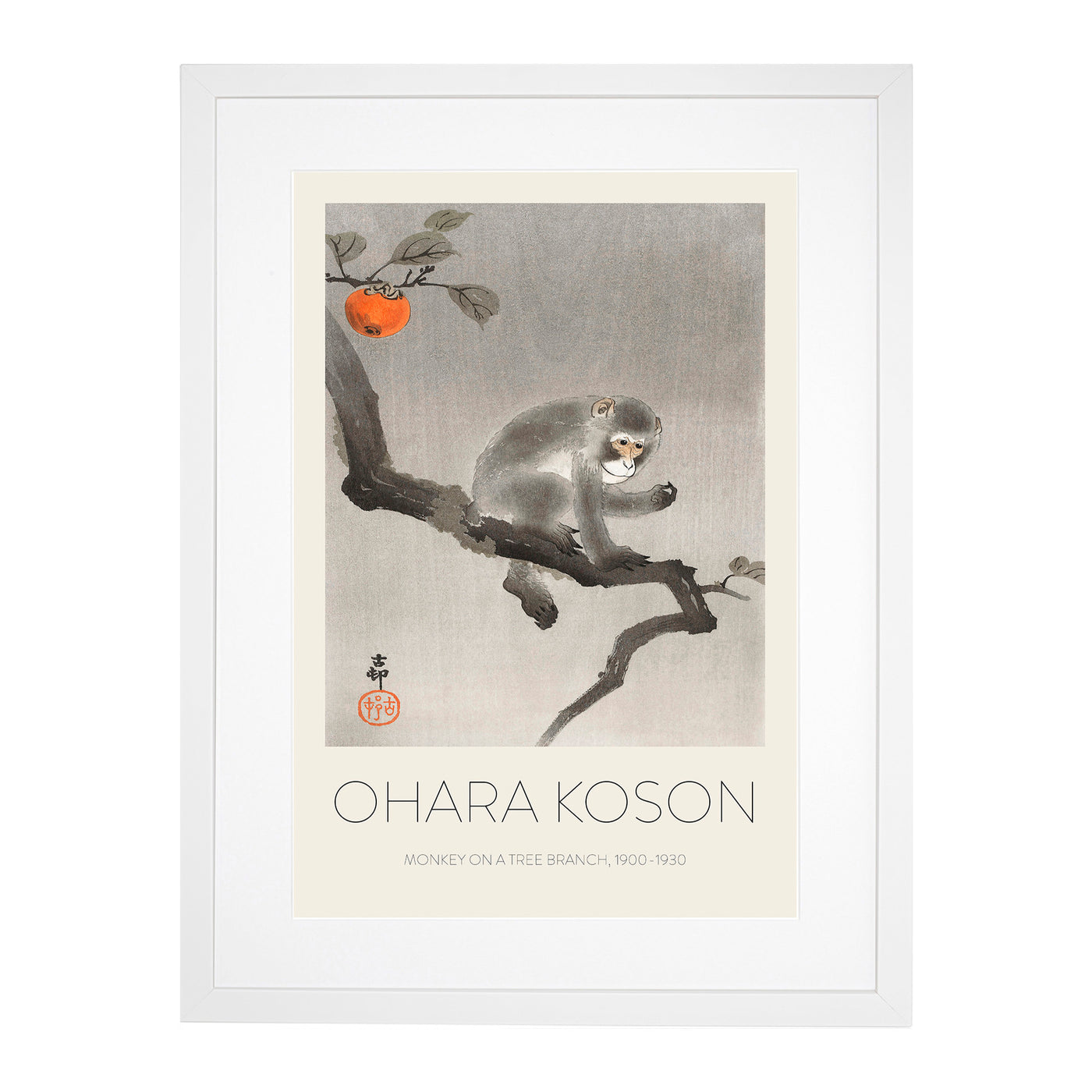 Monkey Upon An Orange Tree Print By Ohara Koson