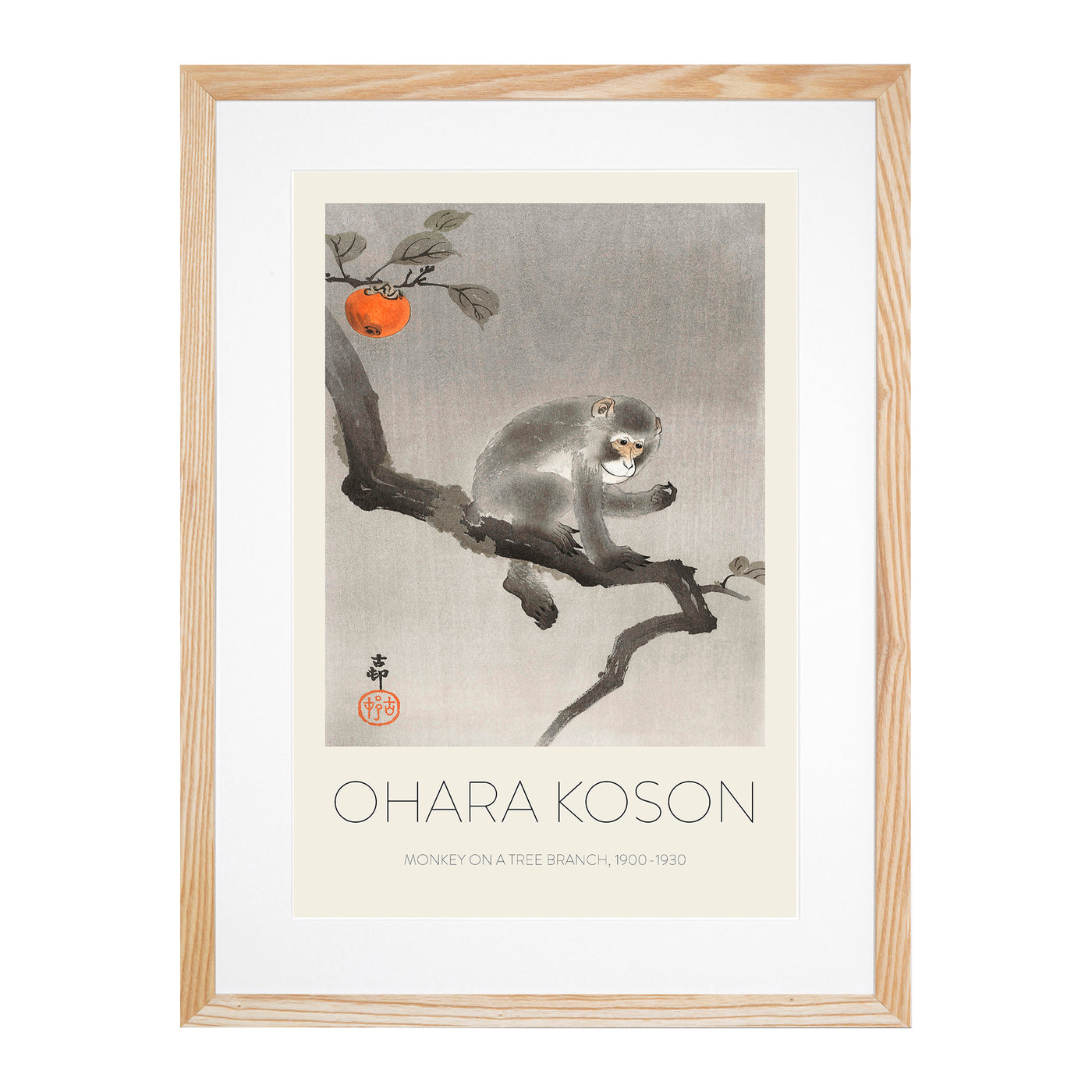 Monkey Upon An Orange Tree Print By Ohara Koson