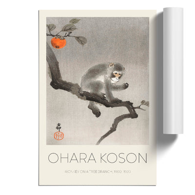 Monkey Upon An Orange Tree Print By Ohara Koson