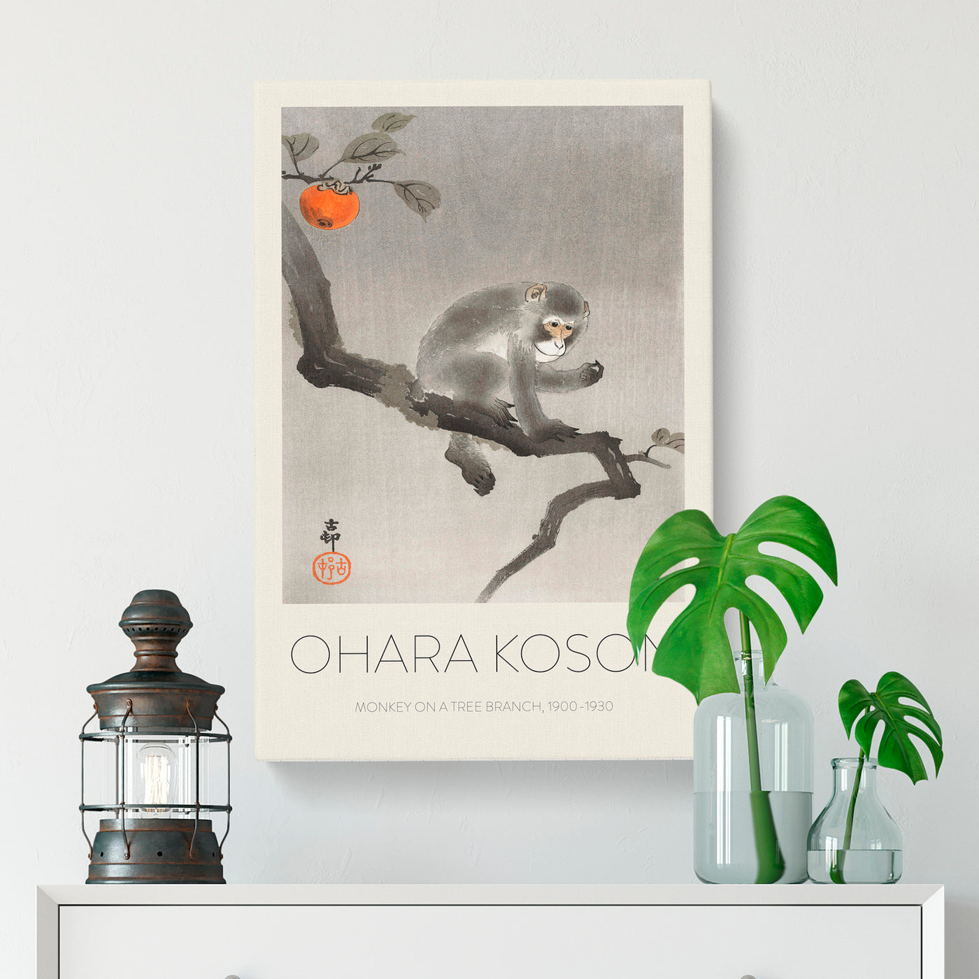 Monkey Upon An Orange Tree Print By Ohara Koson