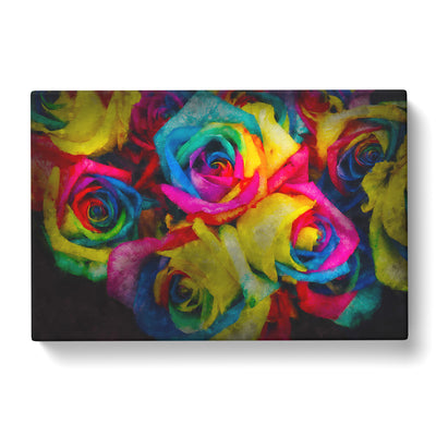 Multi Coloured Rainbow Roses Painting Canvas Print Main Image