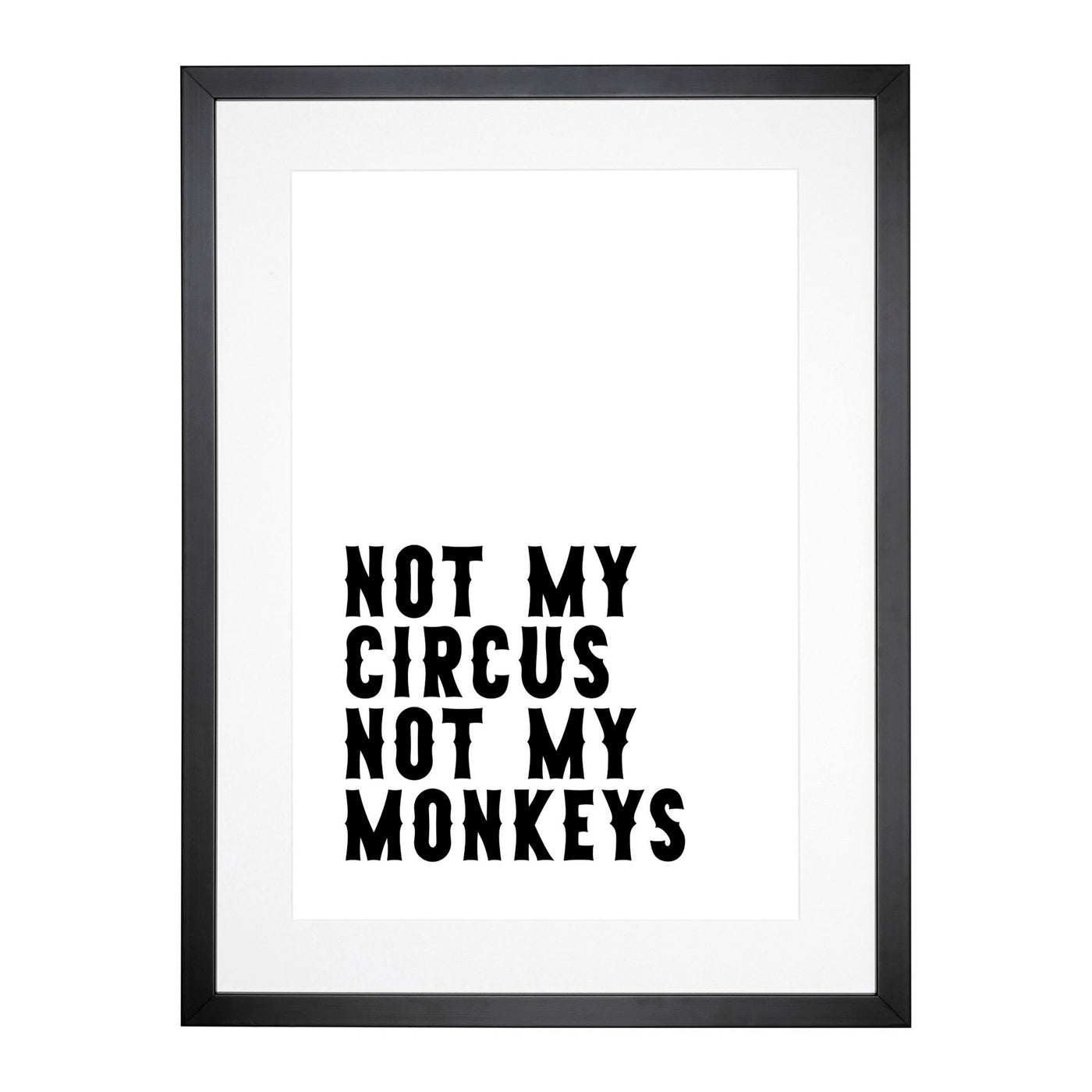 Not My Circus Not My Monkeys Typography Framed Print Main Image