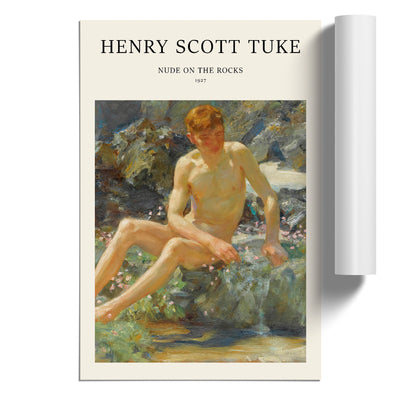 Nude Man On The Rocks Print By Henry Scott Tuke