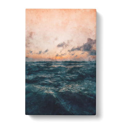 Ocean Beneath A Peach Sky Painting Canvas Print Main Image
