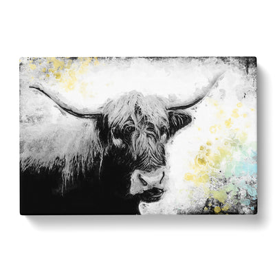 Paint Splattered Highland Cow In Abstract Canvas Print Main Image