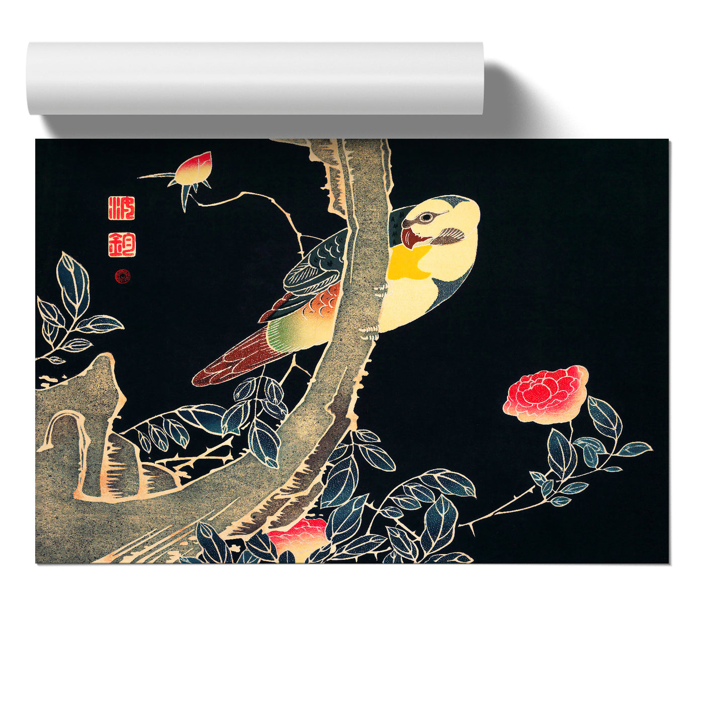 Parrot & Rose Bush By Ito Jakuchu