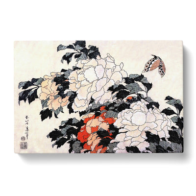 Peonies & Butterfly By Katsushika Hokusai Canvas Print Main Image