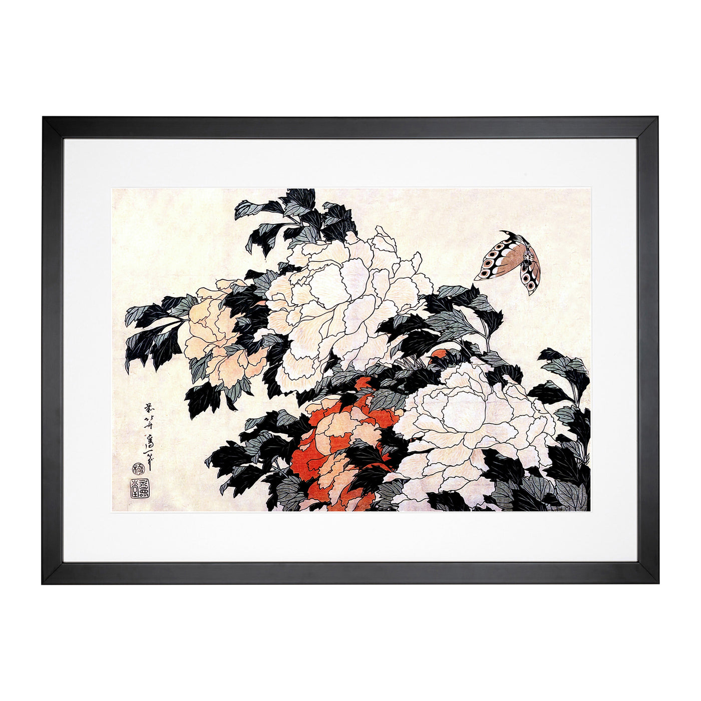 Peonies & Butterfly By Katsushika Hokusai