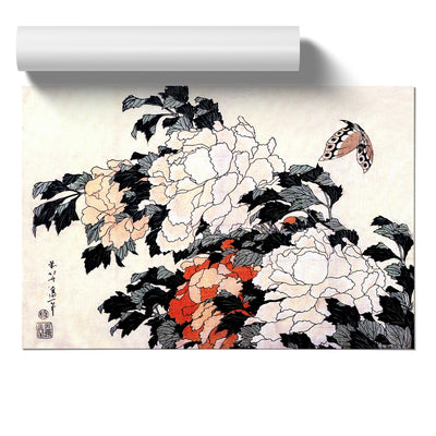 Peonies & Butterfly By Katsushika Hokusai