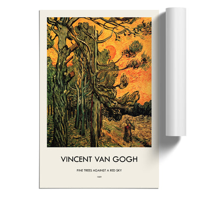 Pine Trees Against A Red Sky Print By Vincent Van Gogh