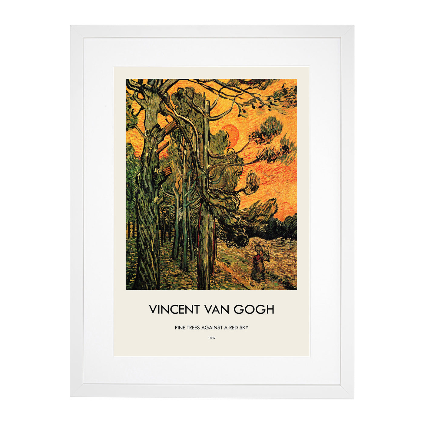 Pine Trees Against A Red Sky Print By Vincent Van Gogh