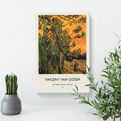 Pine Trees Against A Red Sky Print By Vincent Van Gogh