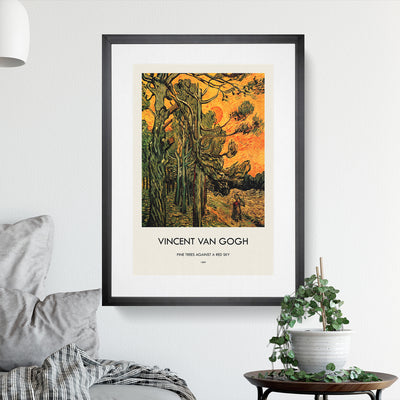 Pine Trees Against A Red Sky Print By Vincent Van Gogh