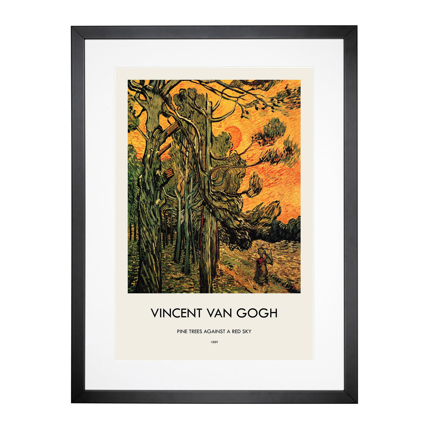 Pine Trees Against A Red Sky Print By Vincent Van Gogh Framed Print Main Image