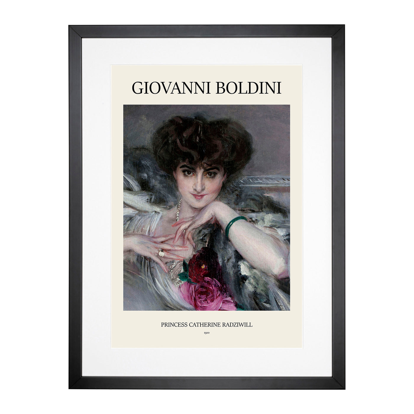 Portrait Of Woman With Roses Print By Giovanni Boldini Framed Print Main Image