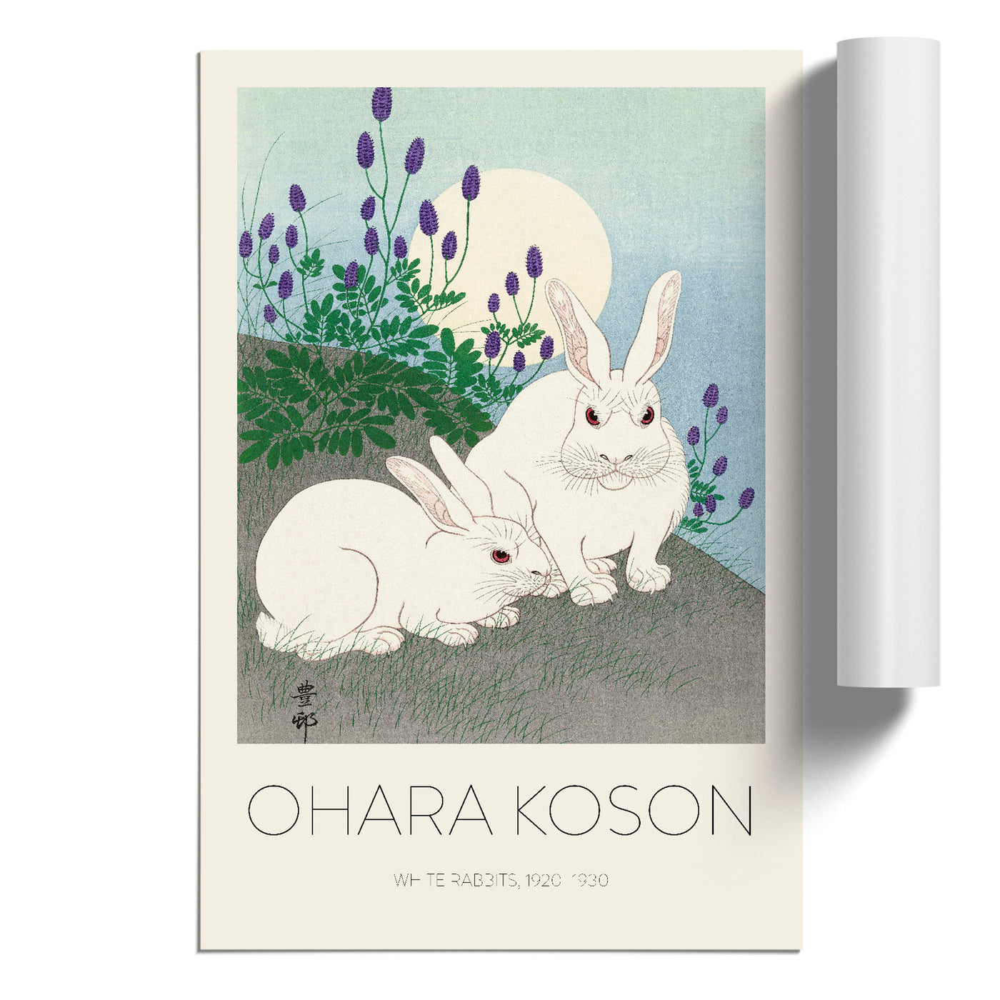 Rabbits At Full Moon Print By Ohara Koson