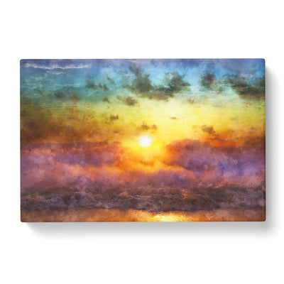 Rainbow Sunset Over The Ocean Painting Canvas Print Main Image