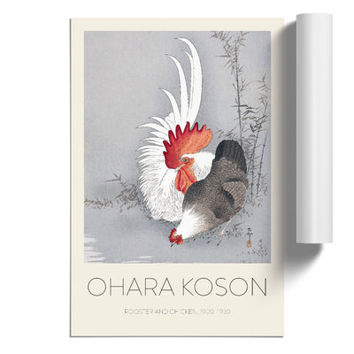 Rooster & Chicken Print By Ohara Koson