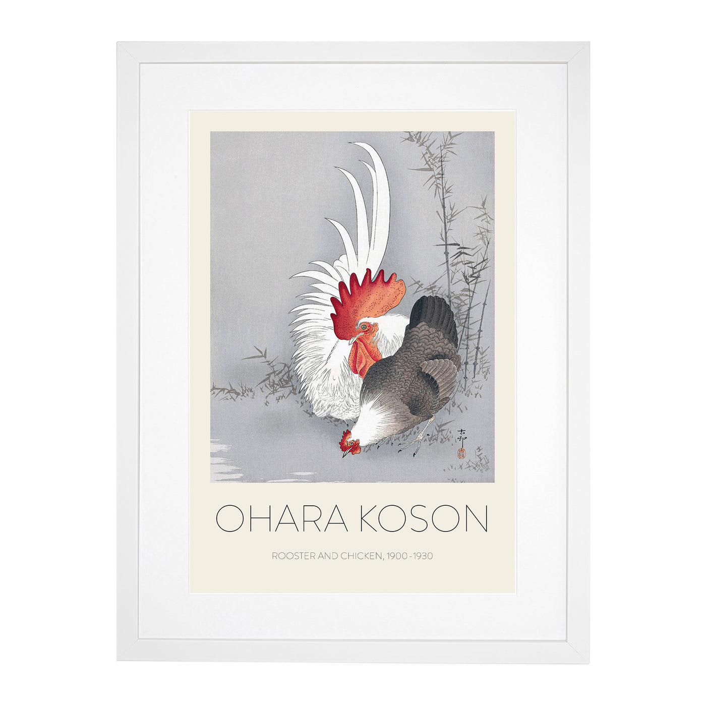 Rooster & Chicken Print By Ohara Koson