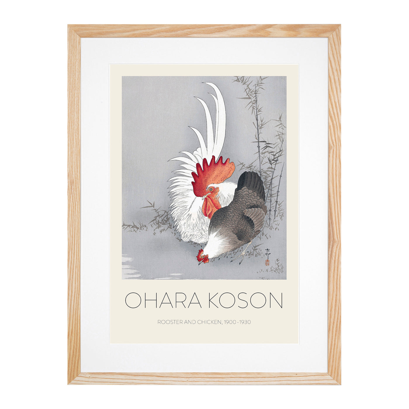 Rooster & Chicken Print By Ohara Koson