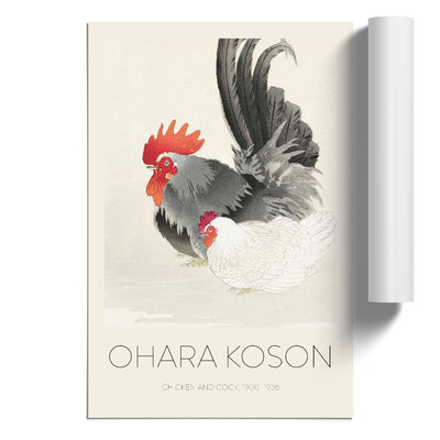 Rooster & Hen Print By Ohara Koson