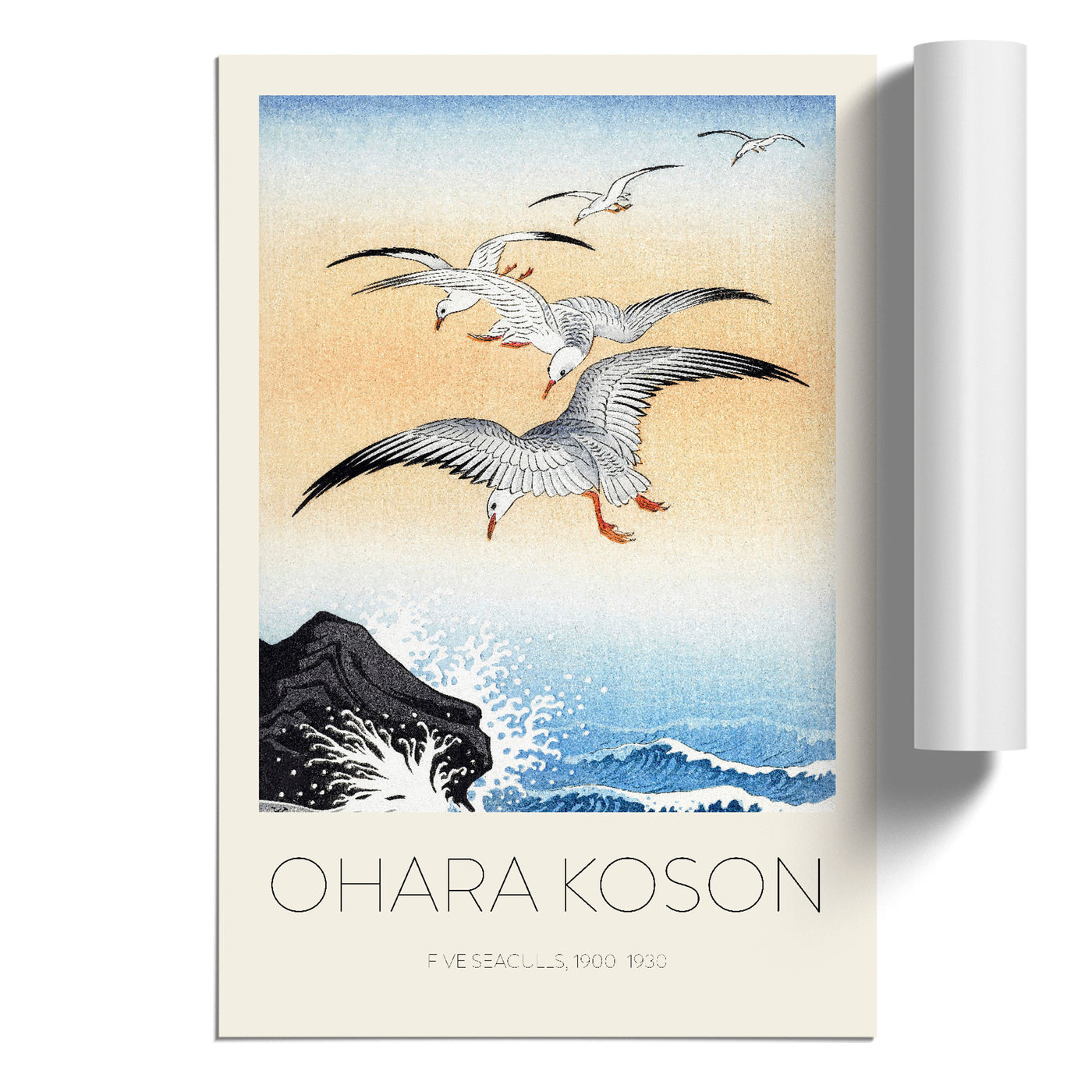 Seagulls Above The Sea Print By Ohara Koson