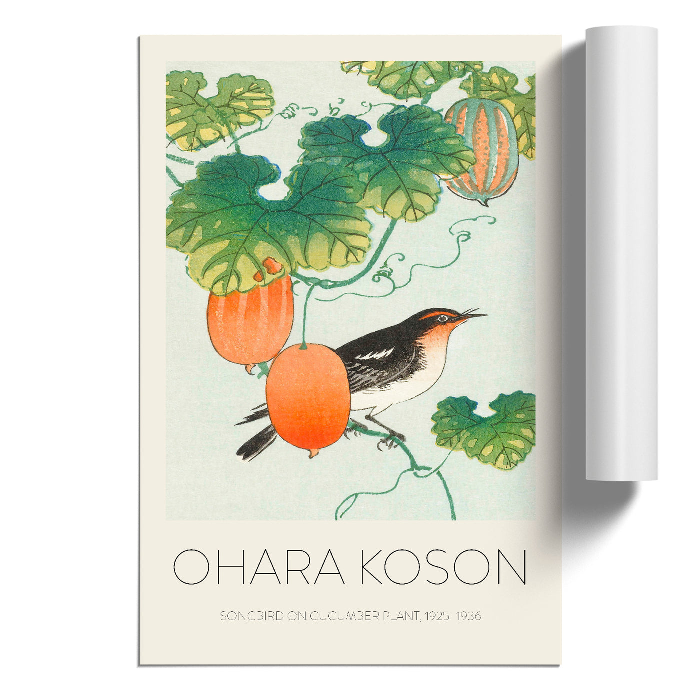 Songbird In Cucumber Plant Print By Ohara Koson